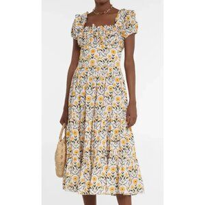 NWT Agua by Agua Bendita Banana Mimosa Midi Dress Yellow White Floral Print XS